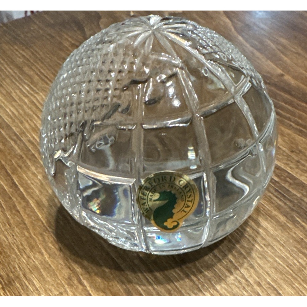 Waterford Crystal Cut Glass Globe Paperweight Clear Contemporary Glossy